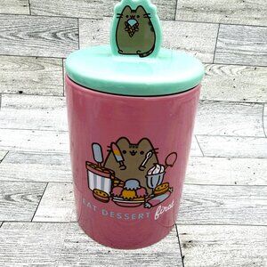 New 2024 Pusheen "EAT DESSERT first" 7.5" x 4" Ceramic Treat Jar w/o box
